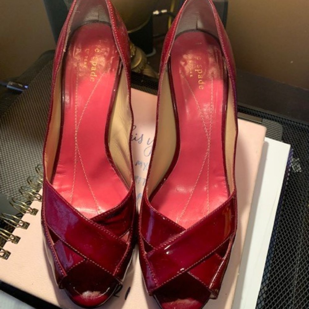 Burgundy Kate Spade Patent Leather Peep Toes Shoes - 6 1/2
